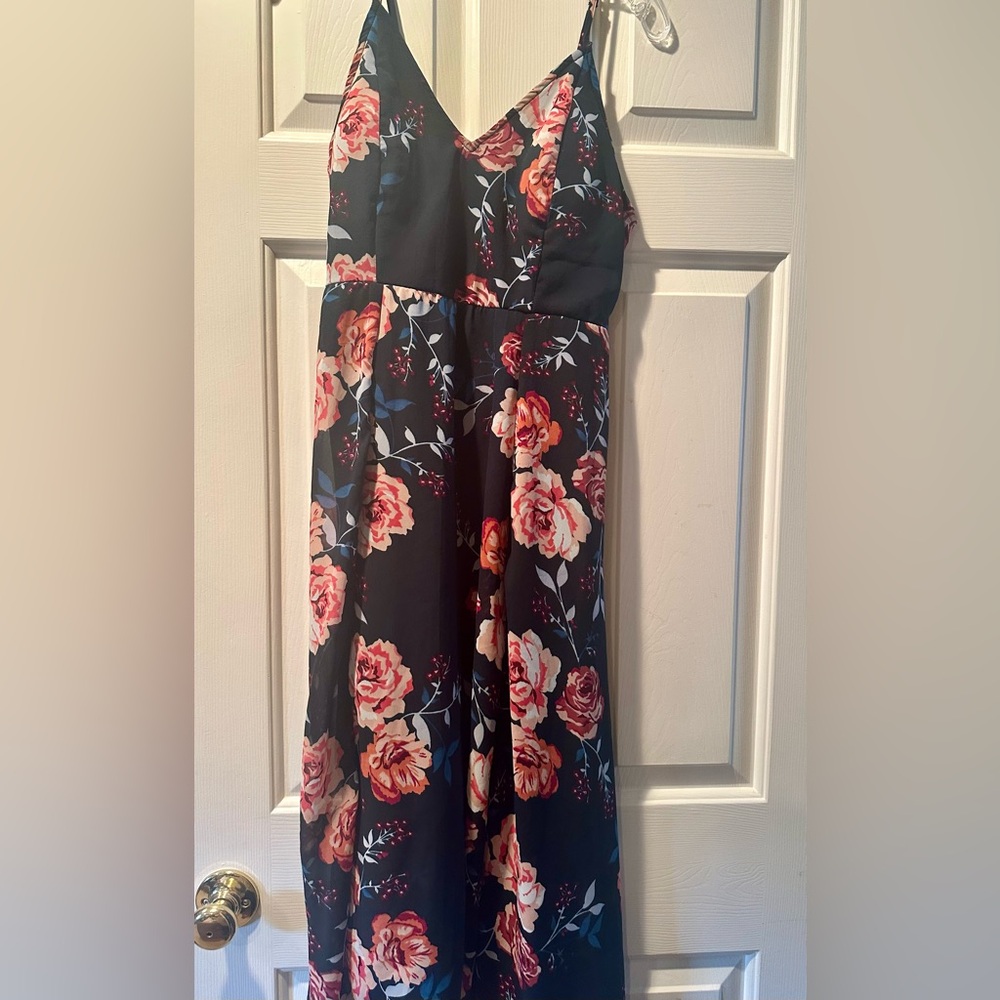 Japna Floral Maxi Dress in Black and Pink
